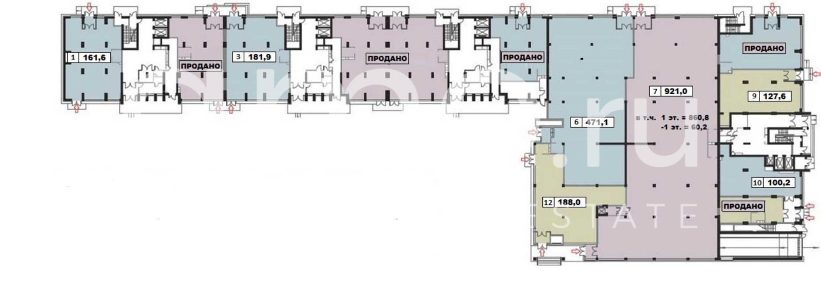 Планировка офиса 161.6 м², 1 этаж, ЖК «Вавилов Дом»